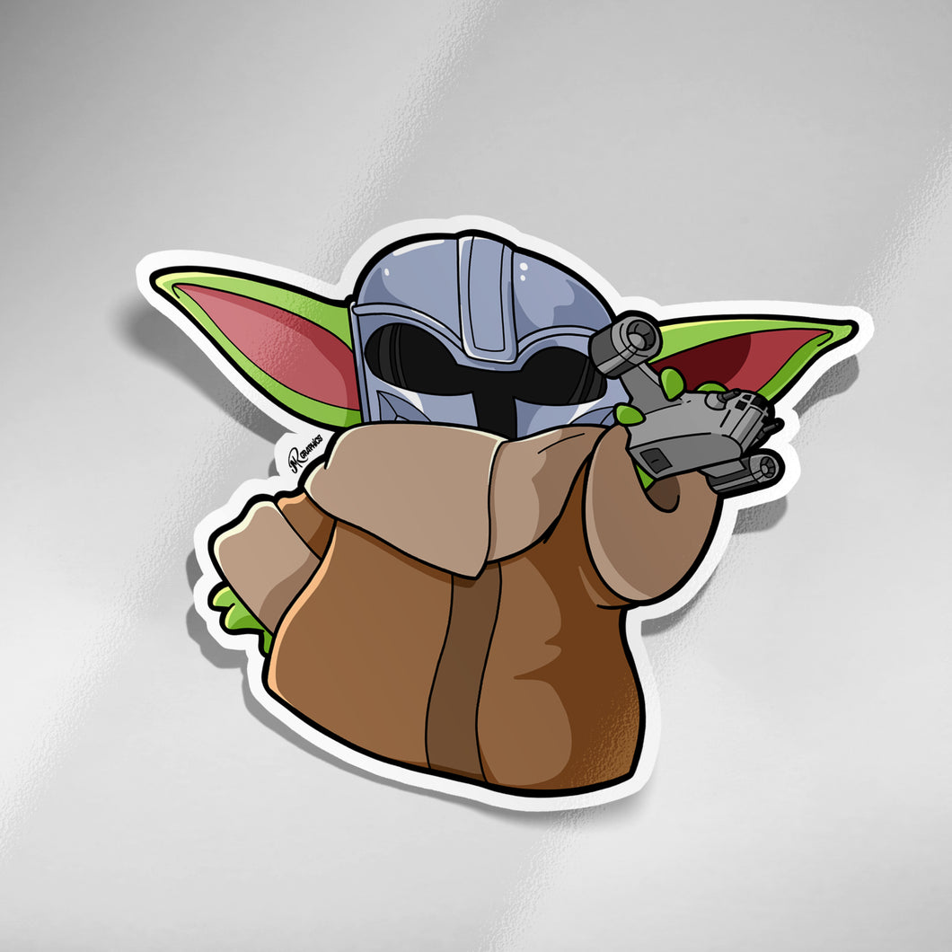 Grogu Mando Helmet Sticker